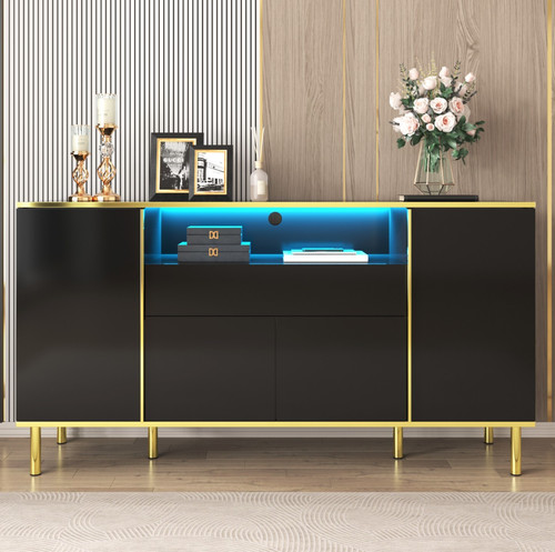 Schwarz hochglanz sideboard - schwarz,